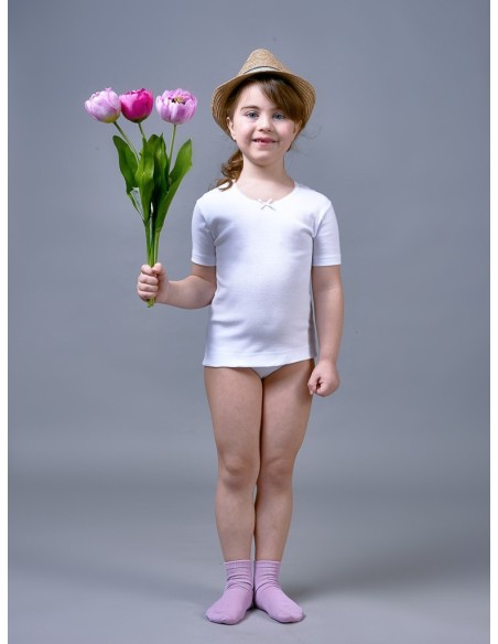 6 Maglie Manica Corta Girocollo In Fresco Cotone Da Bambina Bimbissimi TM61B
