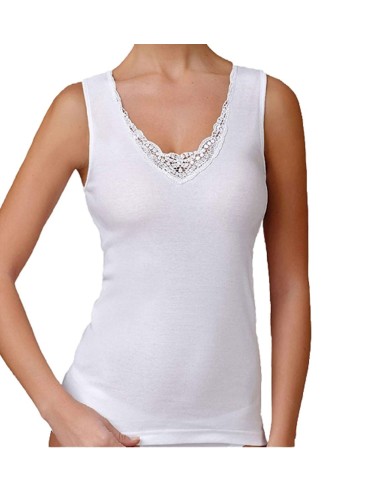 3 Canotte In Lana E Cotone Donna Spalla Larga Dettaglio In Macramè Mabrat MMDB99