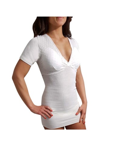 3 Maglie Manica Corta In Lana E Cotone Con Scollo Profondo E Dettaglio Mabrat MMDB110