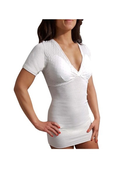 3 Maglie Manica Corta In Lana E Cotone Con Scollo Profondo E Dettaglio Mabrat MMDB110