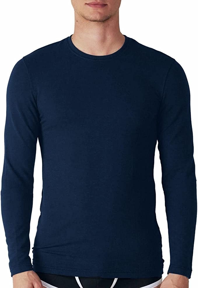 3 Maglie Intime Uomo Caldo Cotone Interlock Manica Lunga Girocollo Mabrat  MMUF273BL Navy