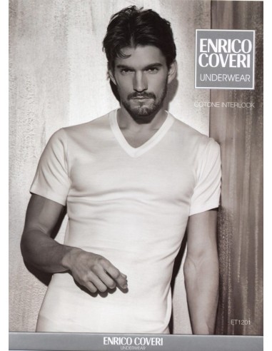3 Maglie Manica Corta Uomo Scollo A V Caldo Cotone Interlock Enrico Coveri ET1201