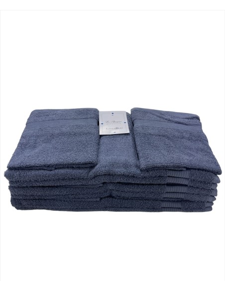 Offerta Set Bagno 12 Asciugamani 6 Viso E 6 Ospite Spugna 500 gr Linea Blu Gold Collection