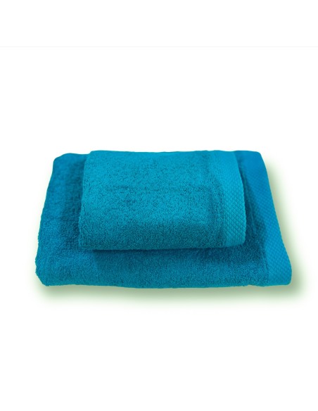 Coppia Di Asciugamani 1+1 Viso E Opsite Spugna 550 Gr In Puro Cotone Linea Blu Venere 2