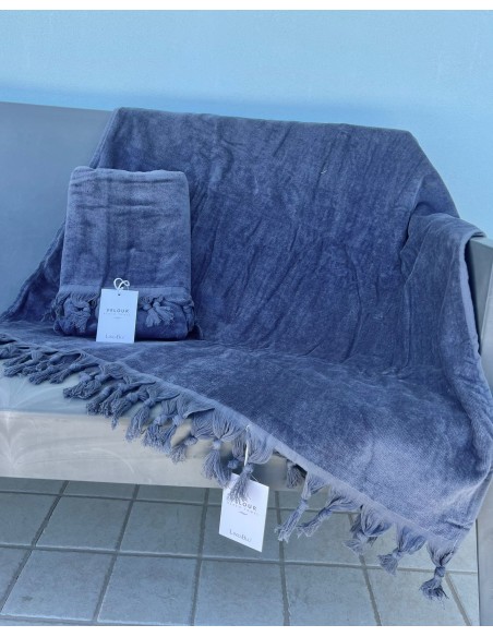 Telo Mare In Spugna In Velluto Con Frangia 90X170 Linea Blu Art. Velour
