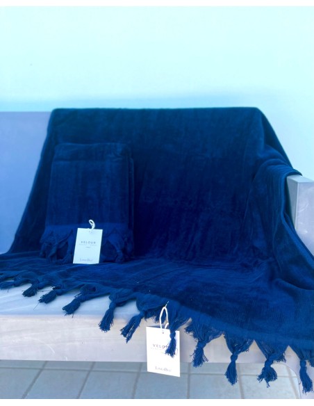 Telo Mare In Spugna In Velluto Con Frangia 90X170 Linea Blu Art. Velour