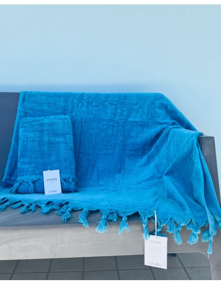 Telo Mare In Spugna In Velluto Con Frangia 90X170 Linea Blu Art. Velour