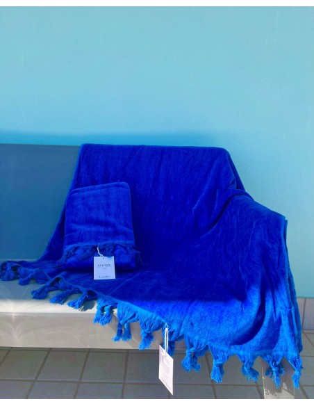 Telo Mare In Spugna In Velluto Con Frangia 90X170 Linea Blu Art. Velour