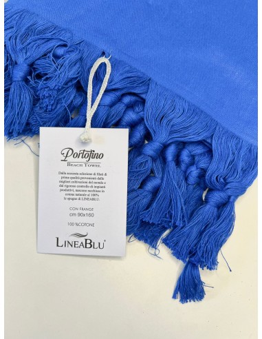 Telo Mare In Cotone Con Frange Linea Blu 90x160 Portofino