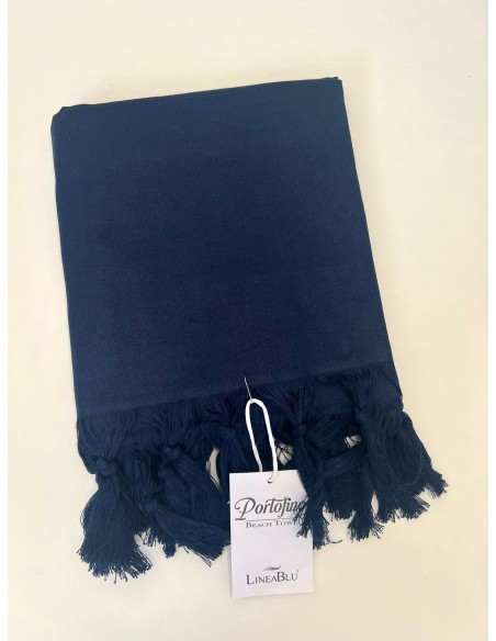 Telo Mare In Cotone Con Frange Linea Blu 90x160 Portofino