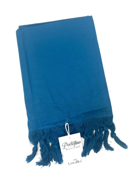Telo Mare In Cotone Con Frange Linea Blu 90x160 Portofino