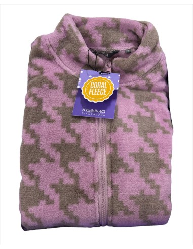 Vestaglia In Coral Fleece Con Zip Senza Cappuccio Kissimo Biancaluna 22D93007 Pied De Poule