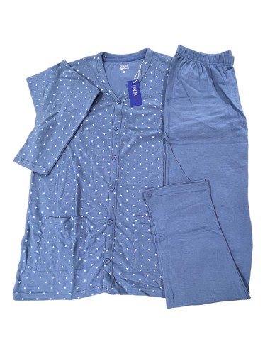 Pigiama Uomo In Cotone Con Casacca Aperta Avanti Con Tasche E Pantalone Lungo Papalina PUM271