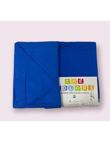 Completo Letto Singolo In Puro Cotone Angels Tinta Unita The Colors Bluette