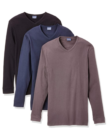 3 T-Shirt Uomo Manica Lunga Scollo A V Caldo Cotone Navigare 114 Interlook