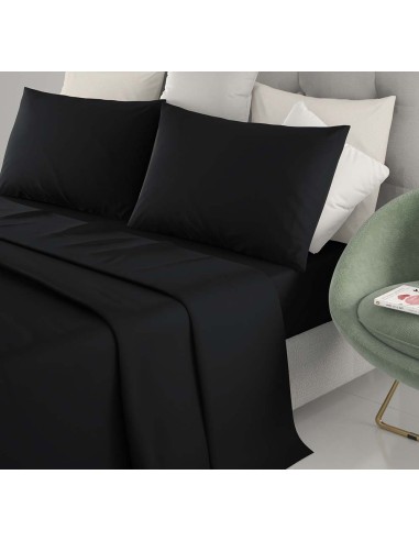 Completo Letto Matrimoniale Cotone Lenzuola Irge Tinta Unita Nero