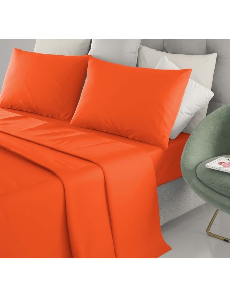 Completo Letto Singolo Cotone Irge Lenzuola Tinta Unita Arancio