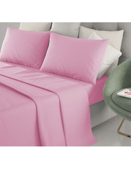 Completo Letto Singolo Cotone Irge Lenzuola Tinta Unita Rosa