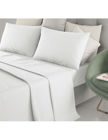 Completo Letto 1 Piazza E Mezza Cotone Irge Lenzuola Tinta Unita Bianco