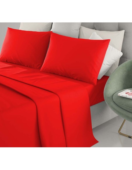 Completo Letto Singolo Cotone Irge Lenzuola Tinta Unita Rosso
