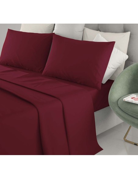 Completo Letto Singolo Cotone Irge Lenzuola Tinta Unita Bordeaux