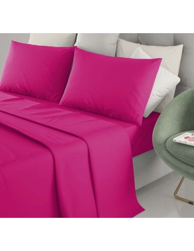 Completo Letto Matrimoniale Cotone Lenzuola Irge Tinta Unita Fucsia