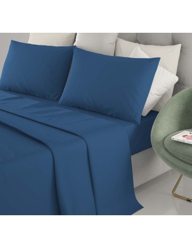 Completo Letto Matrimoniale Cotone Lenzuola Irge Tinta Unita Blu Notte