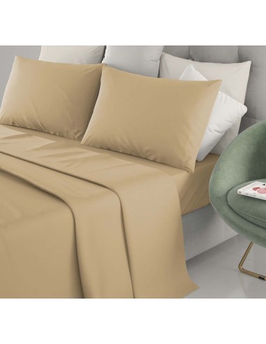 Completo Letto Matrimoniale Cotone Lenzuola Irge Tinta Unita Beige