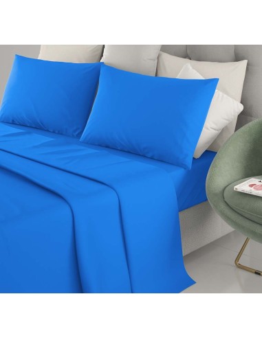 Completo Letto Singolo Cotone Irge Lenzuola Tinta Unita Blu Elettrico