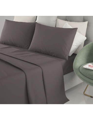 Completo Letto Matrimoniale Cotone Lenzuola Irge Tinta Unita Grigio Scuro