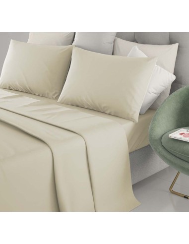 Completo Letto Singolo Cotone Irge Lenzuola Tinta Unita Panna