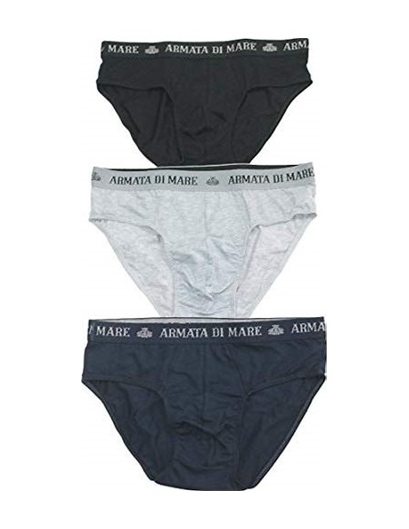 3 Slip Uomo Cotone Jersey Elasticizzato Armata Di Mare GT102 Elastico Esterno
