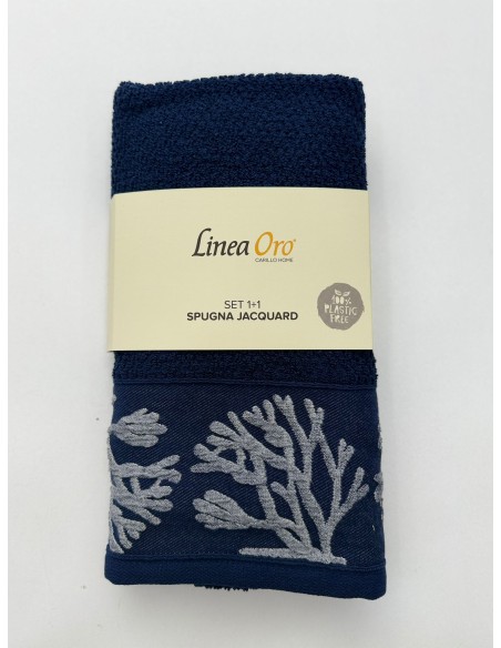 Coppia Di Asciugamani 1+1 Viso E Opsite Spugna Puro Cotone Linea Oro Mediterranea
