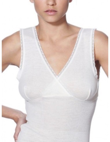 Canotta Pura Lana Donna Ragno Inserti In Pizzo 0041L4