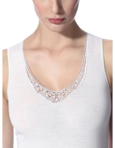 Canotta Lana Spalla Larga Donna Ragno Inserti Pizzo 073092