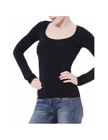 2 Maglie Manica Lunga Donna Microfibra Scollo Ampio Ilary MA153